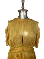 Self-Portrait Mustard Cold-Shoulder Chiffon Pleated Dress