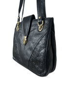 90s Genuine Leather Shoulder Bag with Gold Lock Detail - Funkify