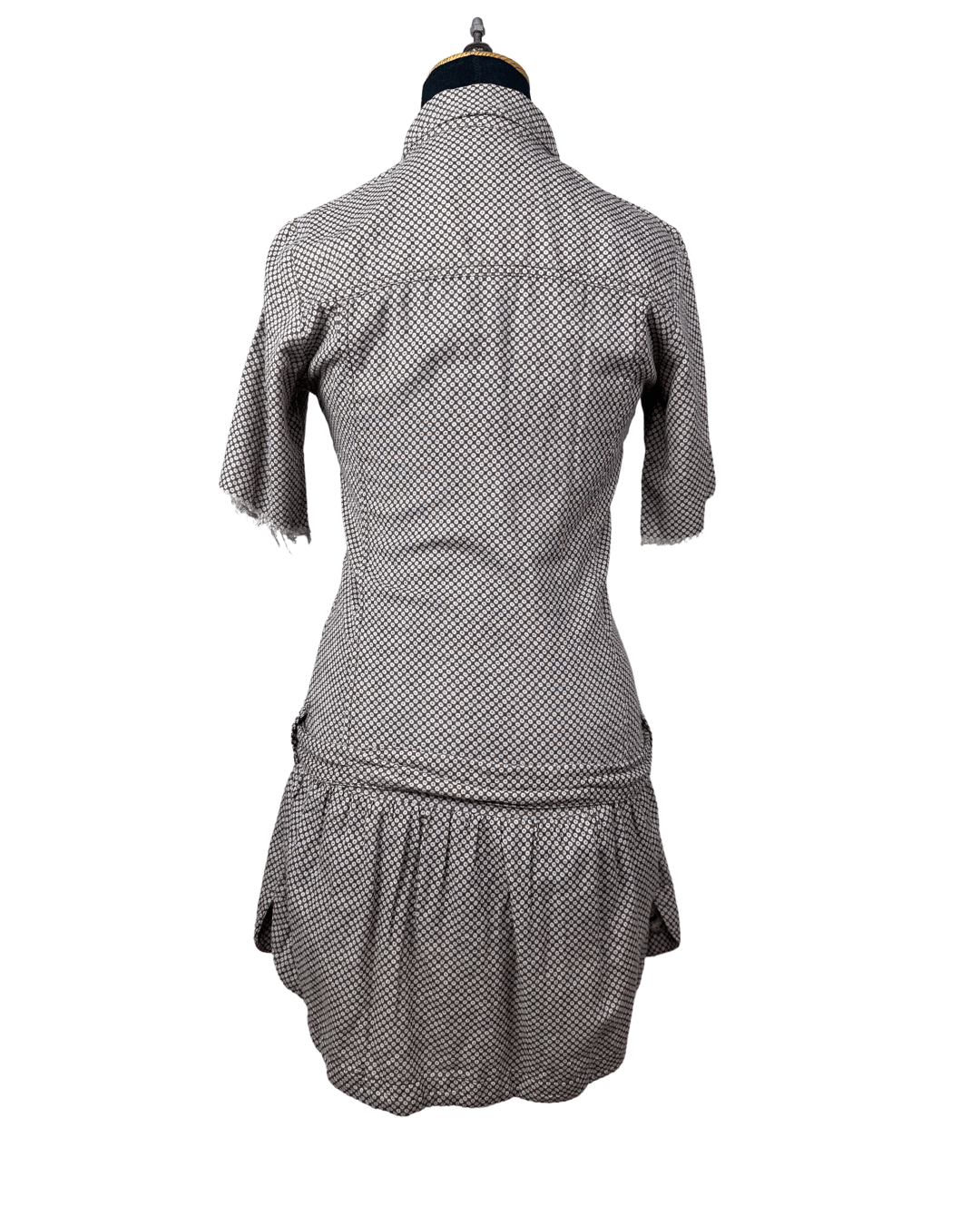 90s Geometric Print Dress with Tie Waist & Pockets - Funkify