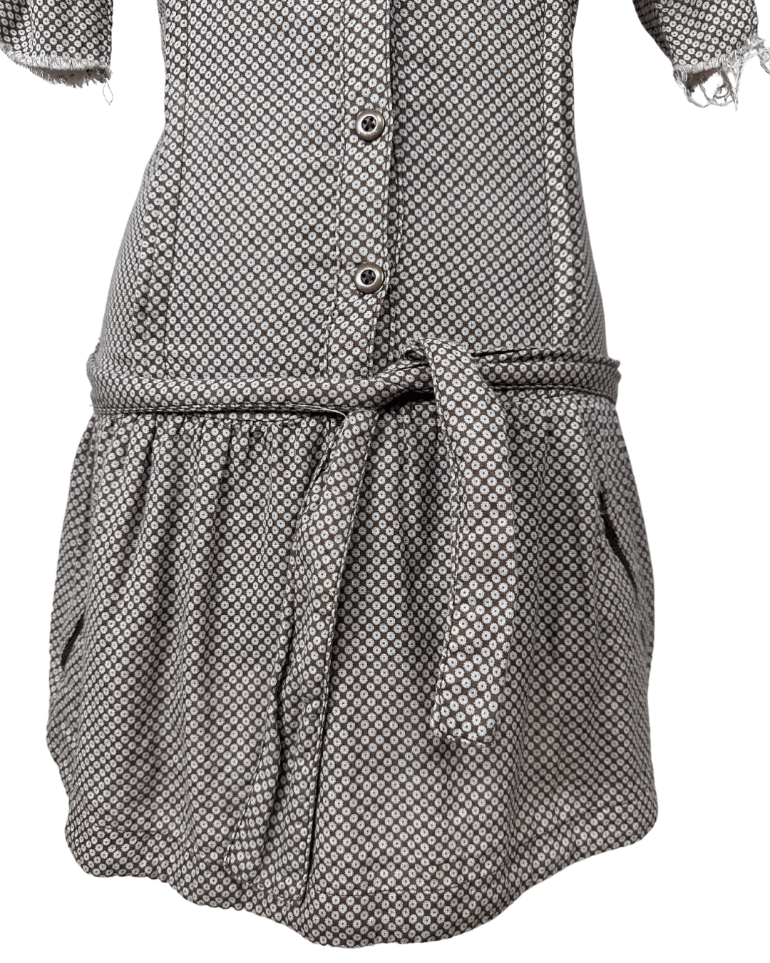 90s Geometric Print Dress with Tie Waist & Pockets - Funkify