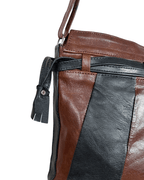 90s Grunge Slouchy Genuine Leather Bag with Plaid Lining - Funkify