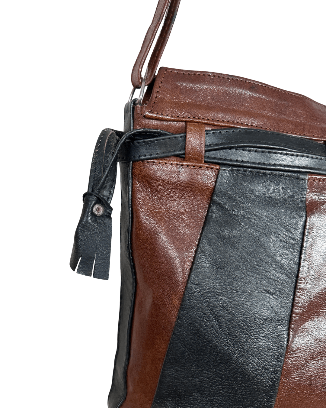 90s Grunge Slouchy Genuine Leather Bag with Plaid Lining - Funkify