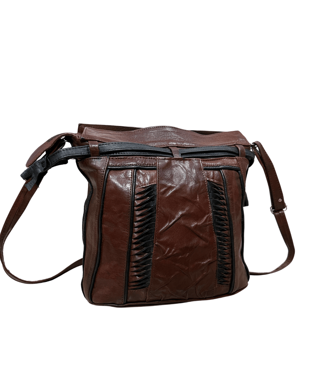 90s Grunge Slouchy Genuine Leather Bag with Plaid Lining - Funkify