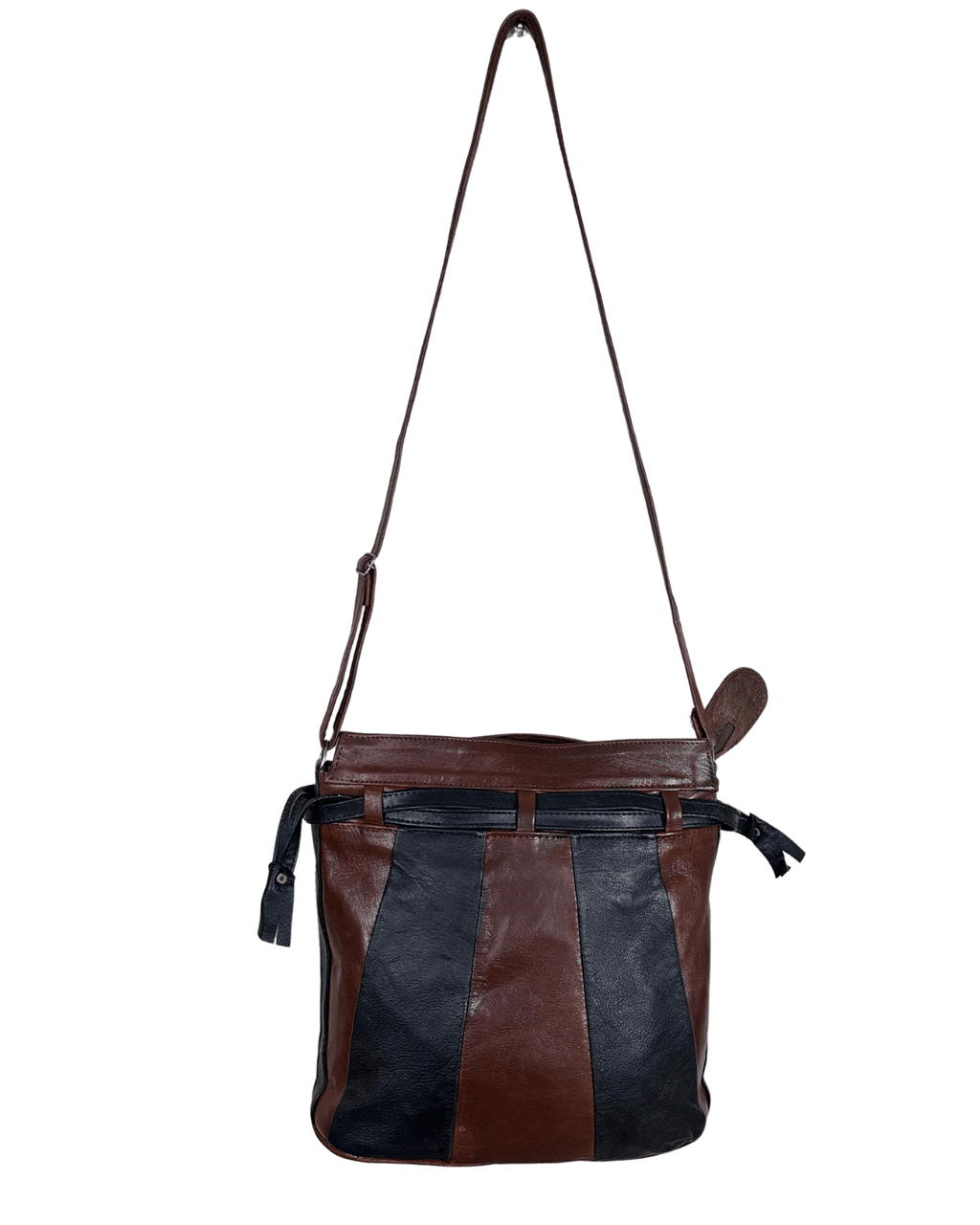 90s Grunge Slouchy Genuine Leather Bag with Plaid Lining - Funkify