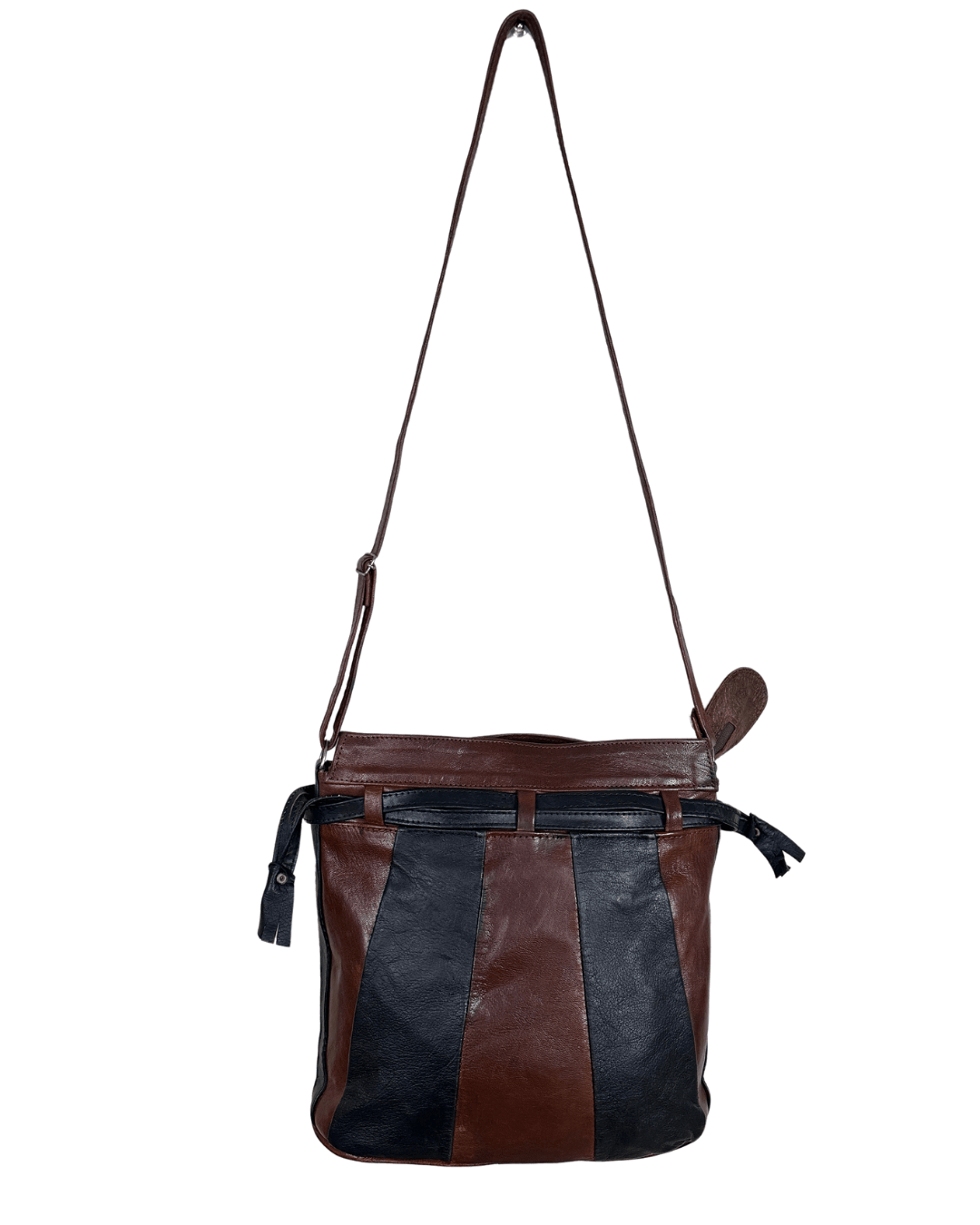 90s Grunge Slouchy Genuine Leather Bag with Plaid Lining - Funkify