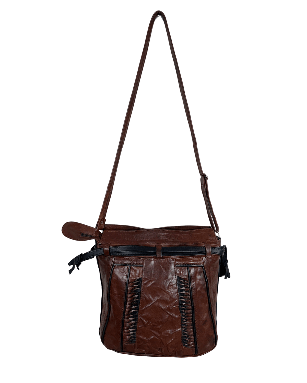 90s Grunge Slouchy Genuine Leather Bag with Plaid Lining - Funkify