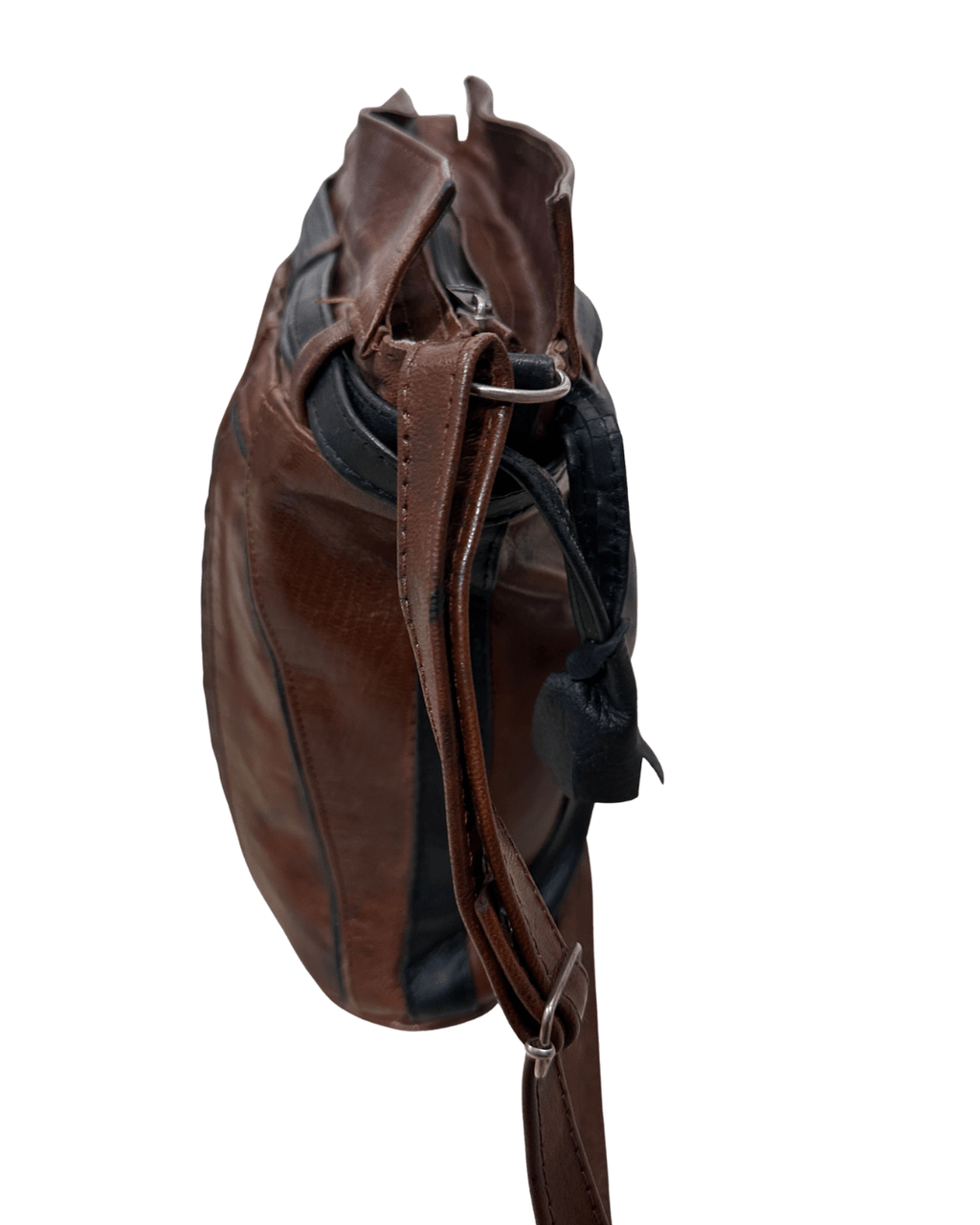 90s Grunge Slouchy Genuine Leather Bag with Plaid Lining - Funkify