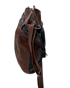 90s Grunge Slouchy Genuine Leather Bag with Plaid Lining - Funkify