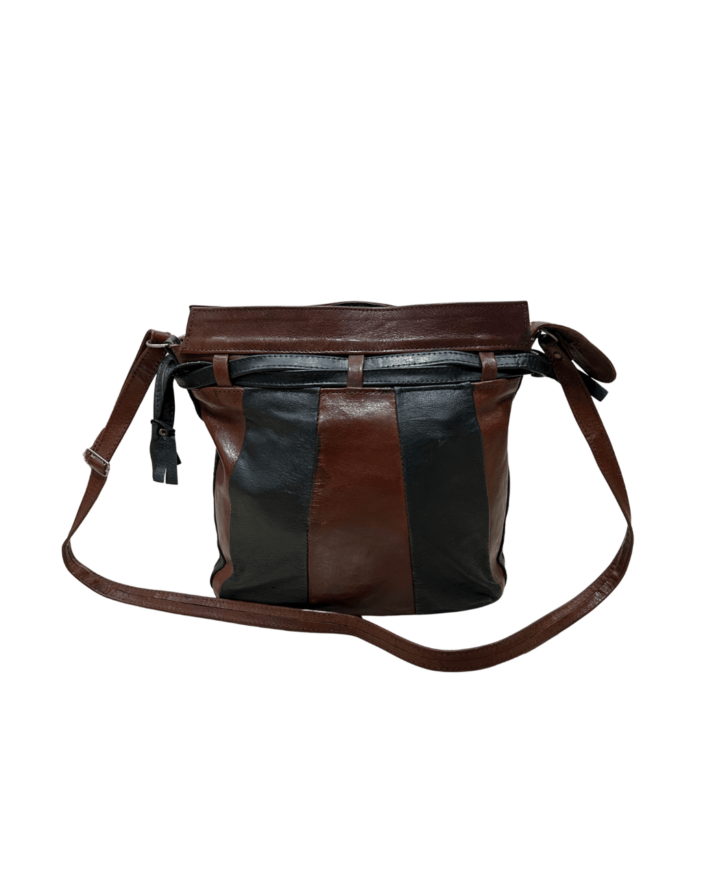 90s Grunge Slouchy Genuine Leather Bag with Plaid Lining - Funkify