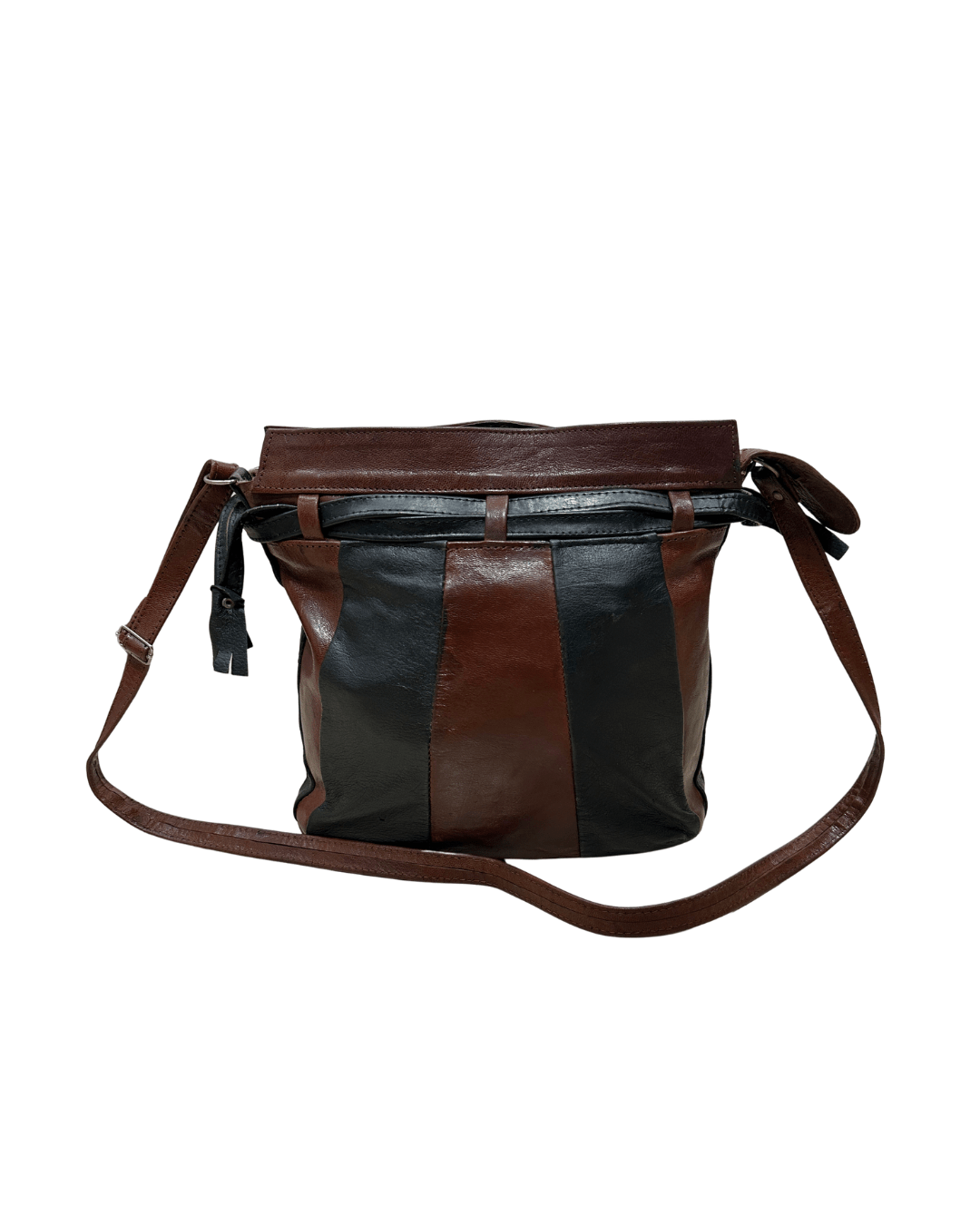 90s Grunge Slouchy Genuine Leather Bag with Plaid Lining - Funkify