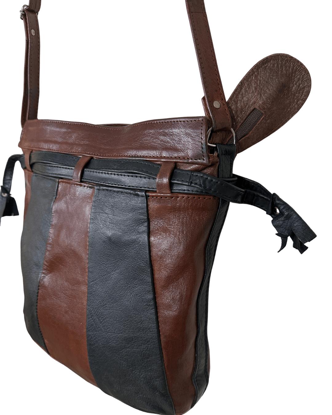 90s Grunge Slouchy Genuine Leather Bag with Plaid Lining - Funkify