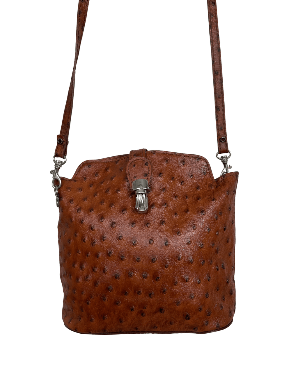 90s Italian Ostrich Embossed Genuine Leather Crossbody Bag - Funkify