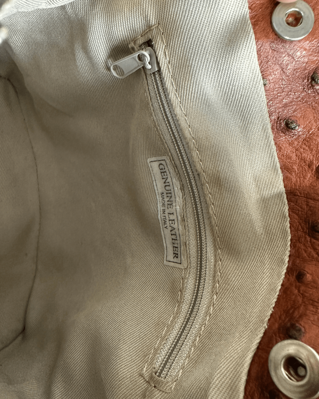 90s Italian Ostrich Embossed Genuine Leather Crossbody Bag - Funkify