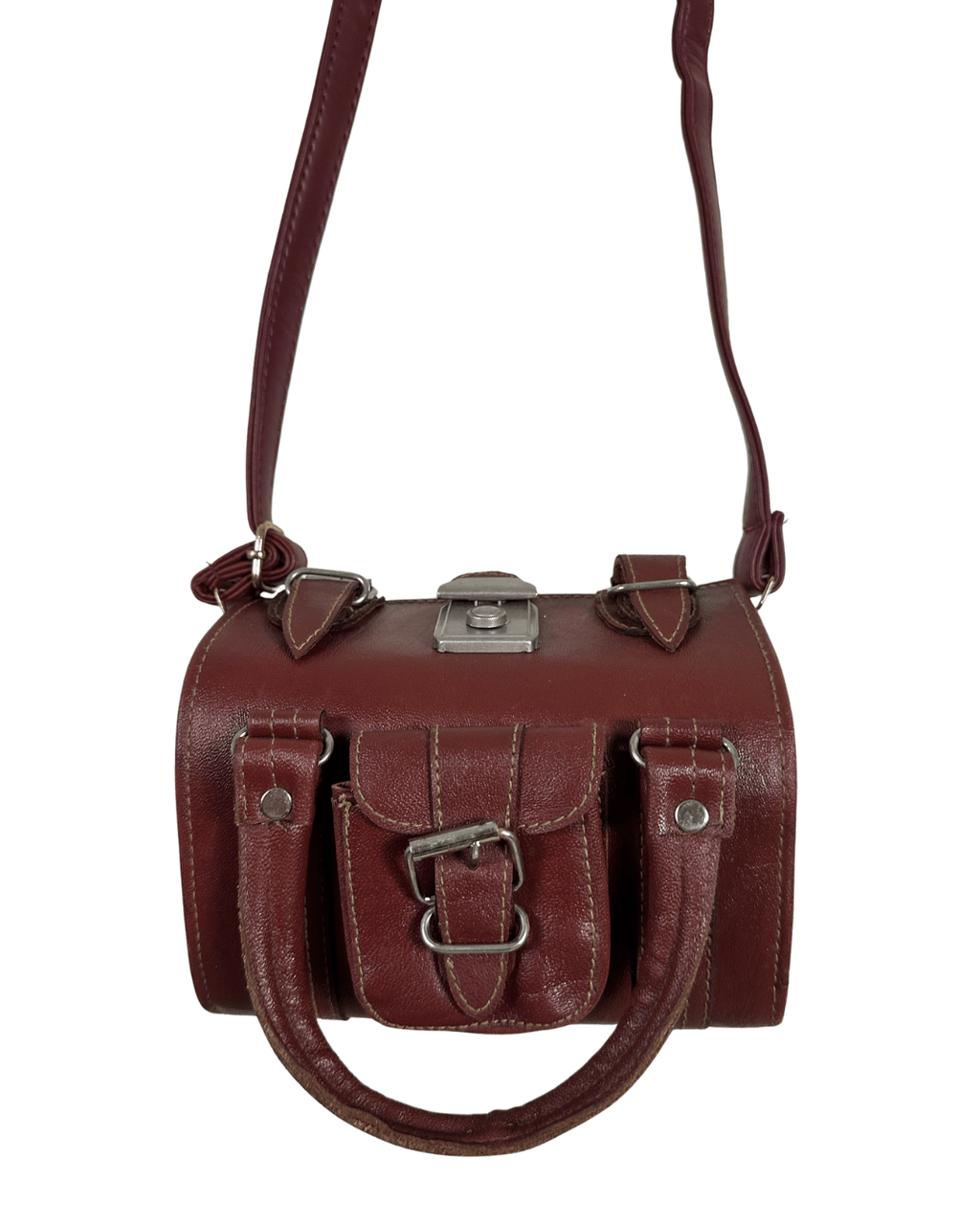 90s Multi-Buckle Cylinder Leather Crossbody Bag with Top Handle - Funkify