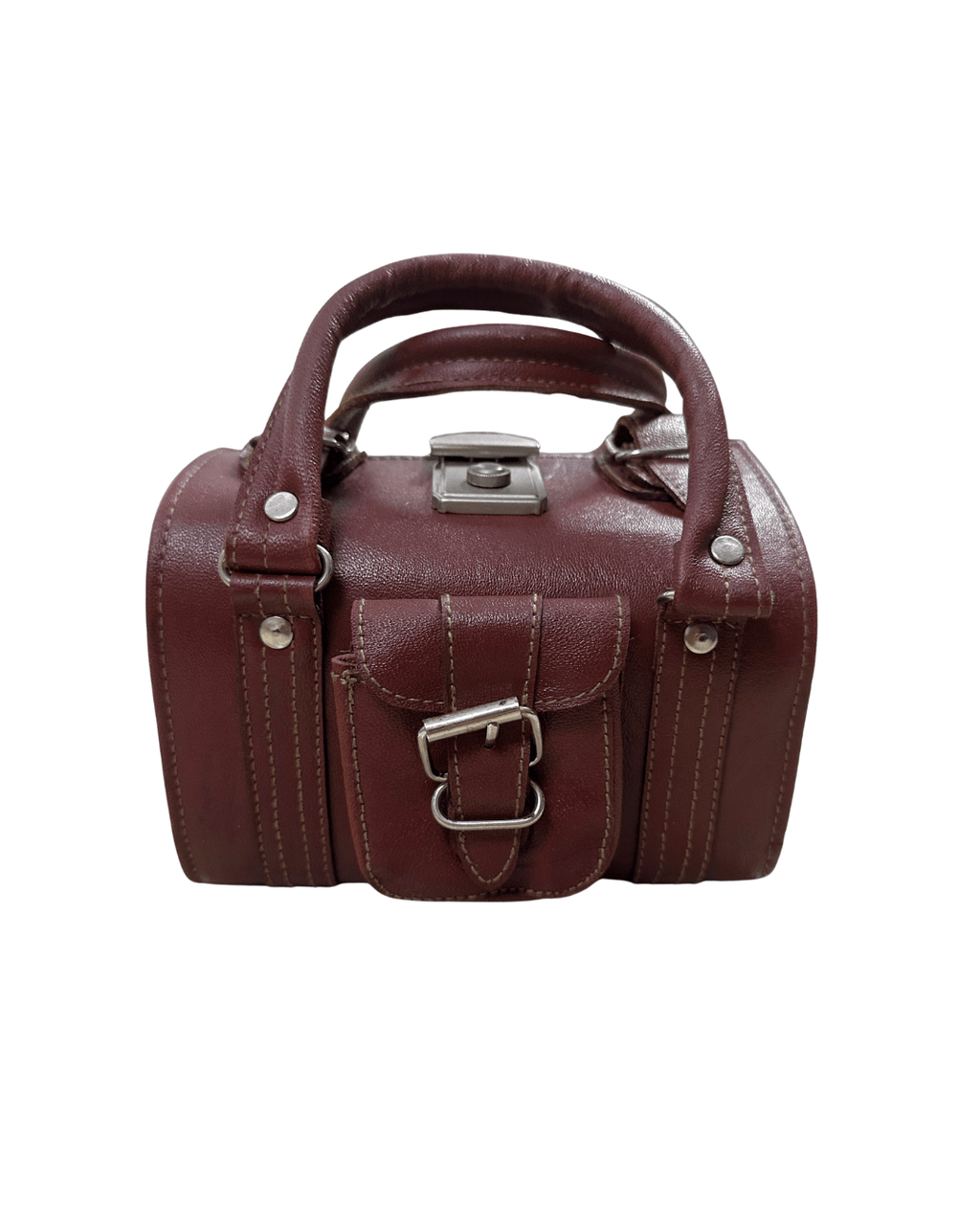 90s Multi-Buckle Cylinder Leather Crossbody Bag with Top Handle - Funkify