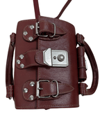 90s Multi-Buckle Cylinder Leather Crossbody Bag with Top Handle - Funkify