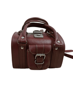90s Multi-Buckle Cylinder Leather Crossbody Bag with Top Handle - Funkify