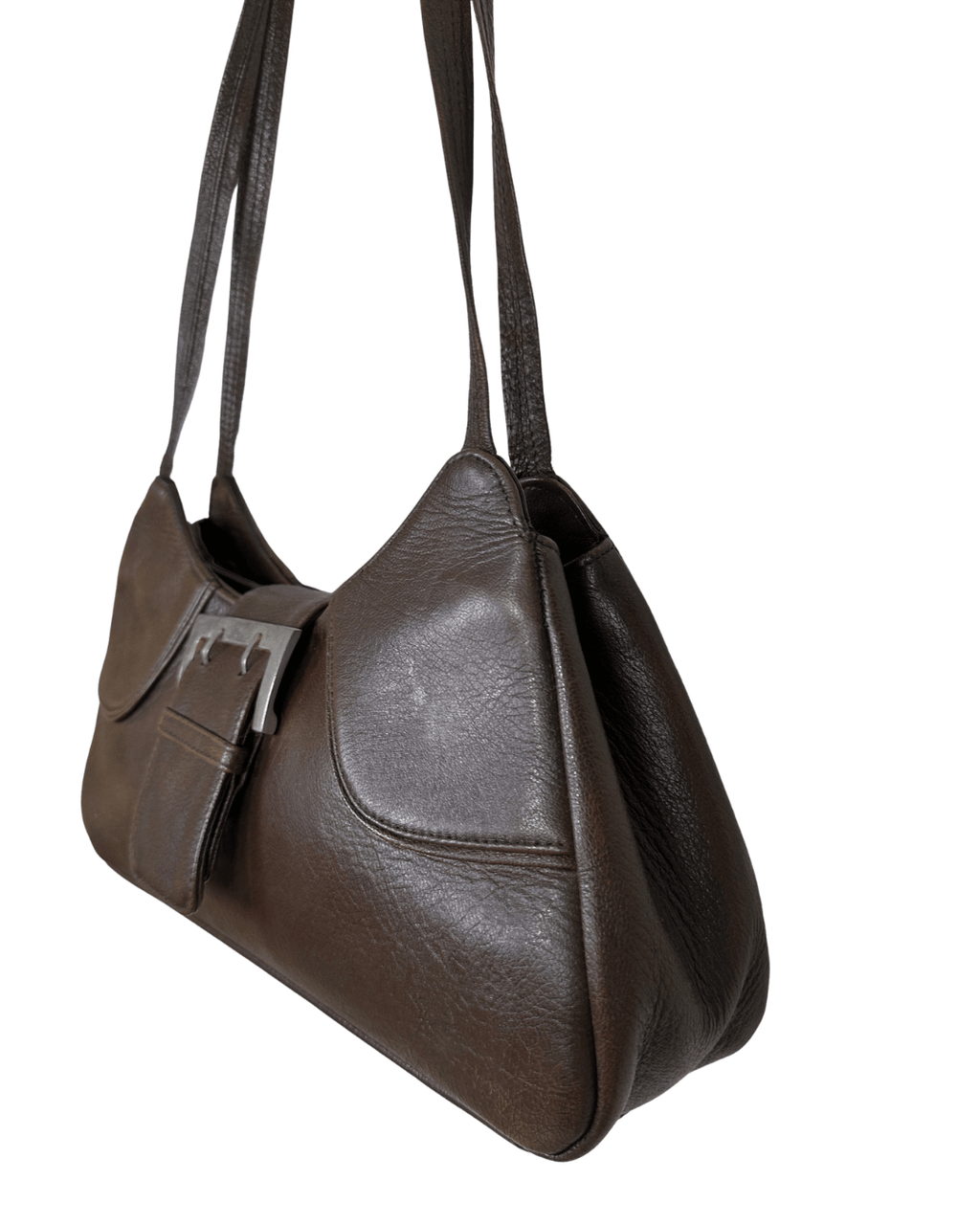 90s Style Chocolate Brown Genuine Leather Baguette Bag - Funkify