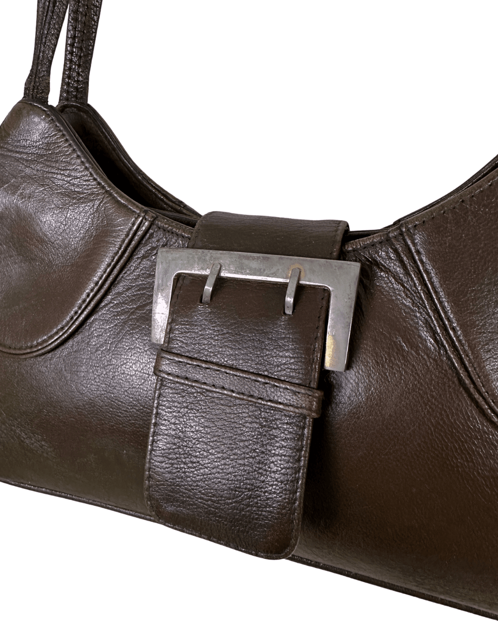 90s Style Chocolate Brown Genuine Leather Baguette Bag - Funkify