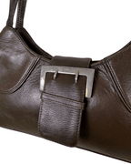 90s Style Chocolate Brown Genuine Leather Baguette Bag - Funkify