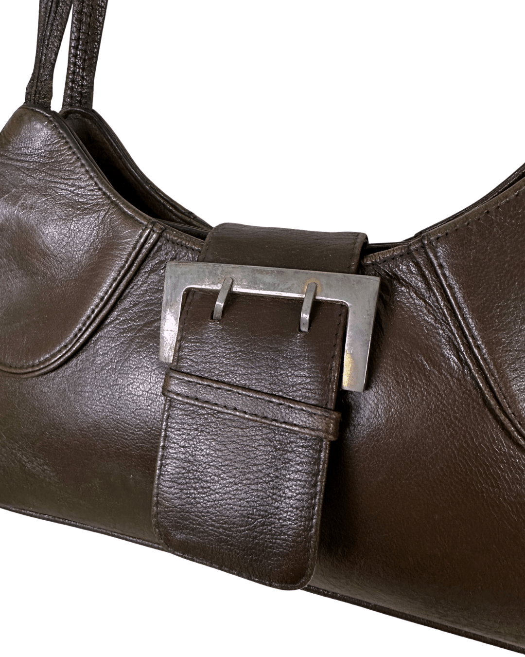 90s Style Chocolate Brown Genuine Leather Baguette Bag - Funkify