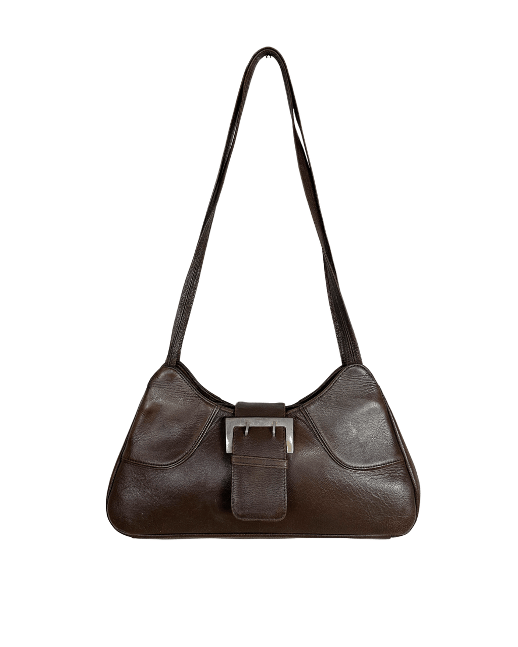 90s Style Chocolate Brown Genuine Leather Baguette Bag - Funkify