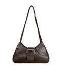 90s Style Chocolate Brown Genuine Leather Baguette Bag - Funkify