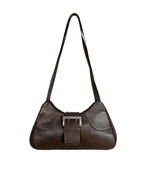 90s Style Chocolate Brown Genuine Leather Baguette Bag - Funkify