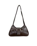 90s Style Chocolate Brown Genuine Leather Baguette Bag - Funkify