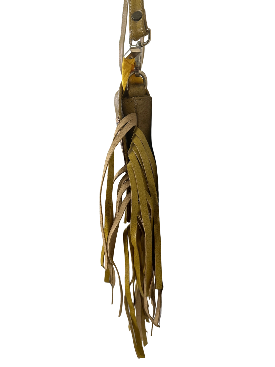 Aztec Pattern Mustard Fringed Crossbody Bag