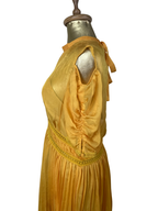 Self-Portrait Mustard Cold-Shoulder Chiffon Pleated Dress