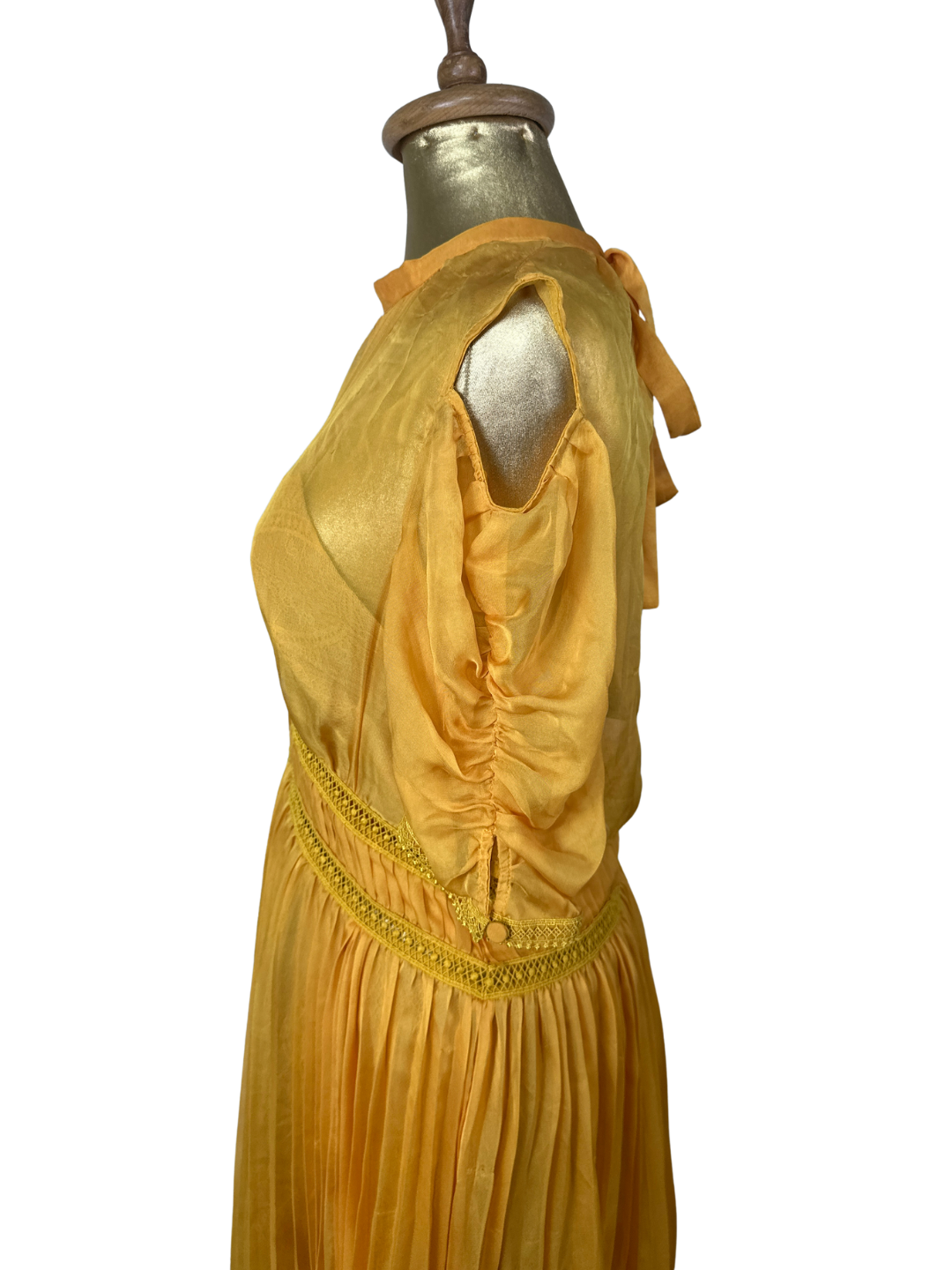 Self-Portrait Mustard Cold-Shoulder Chiffon Pleated Dress
