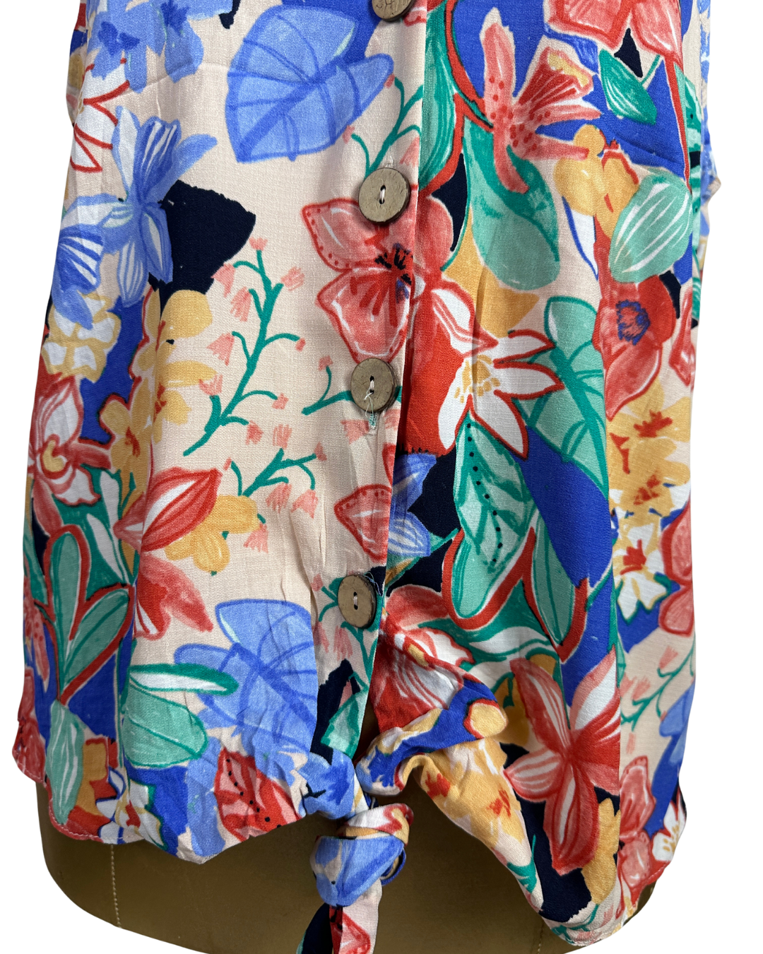 Floral Tie-Front Sleeveless Women's Shirt Large