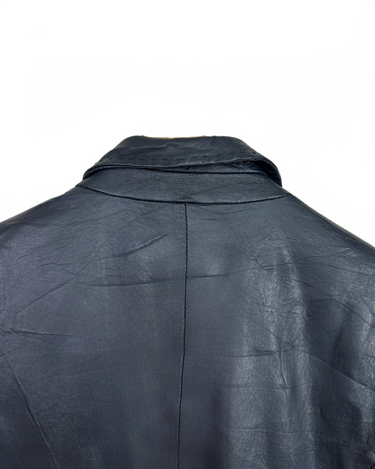 Vintage Lapel Genuine Leather Coat - Women's Medium