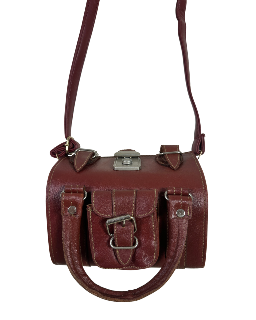 90s Multi-Buckle Cylinder Leather Crossbody Bag with Top Handle