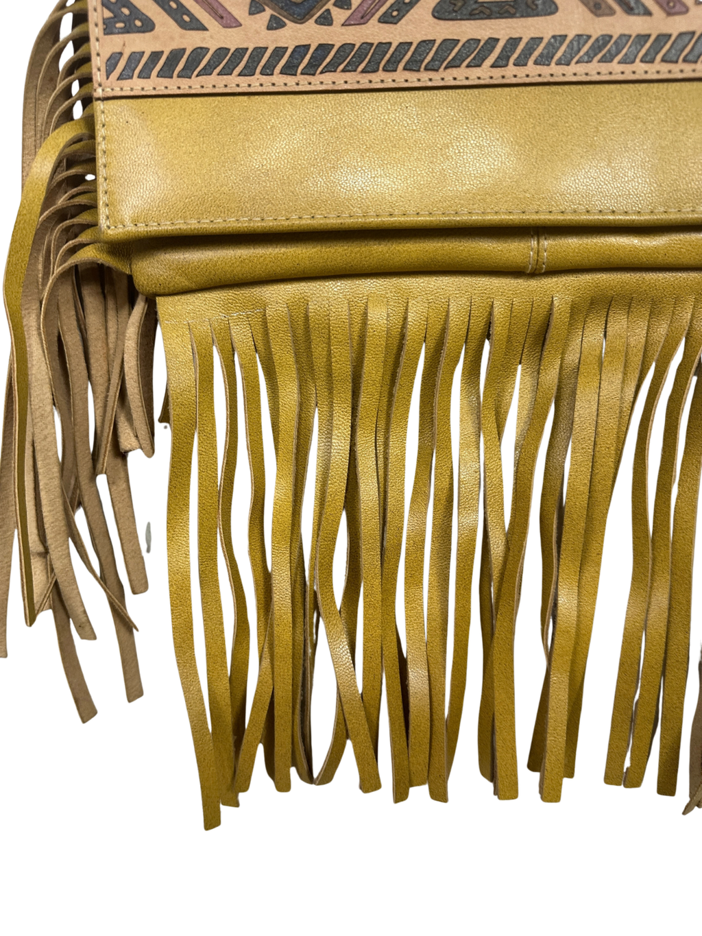 Aztec Pattern Mustard Fringed Crossbody Bag