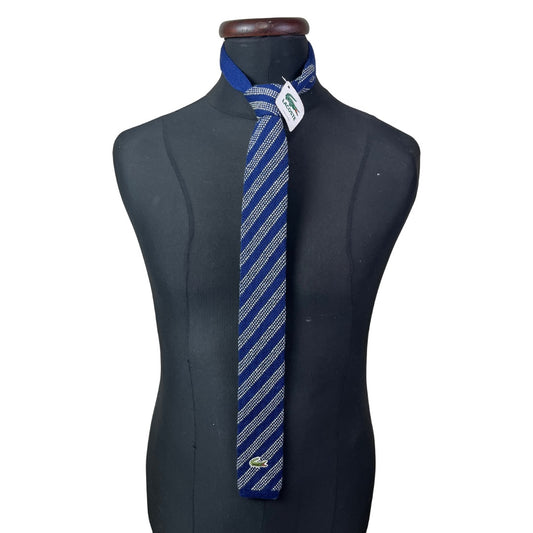 RARE Vintage Chemise Lacoste Wool Knitted Striped Navy Necktie 6 cm
