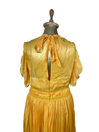 Self-Portrait Mustard Cold-Shoulder Chiffon Pleated Dress