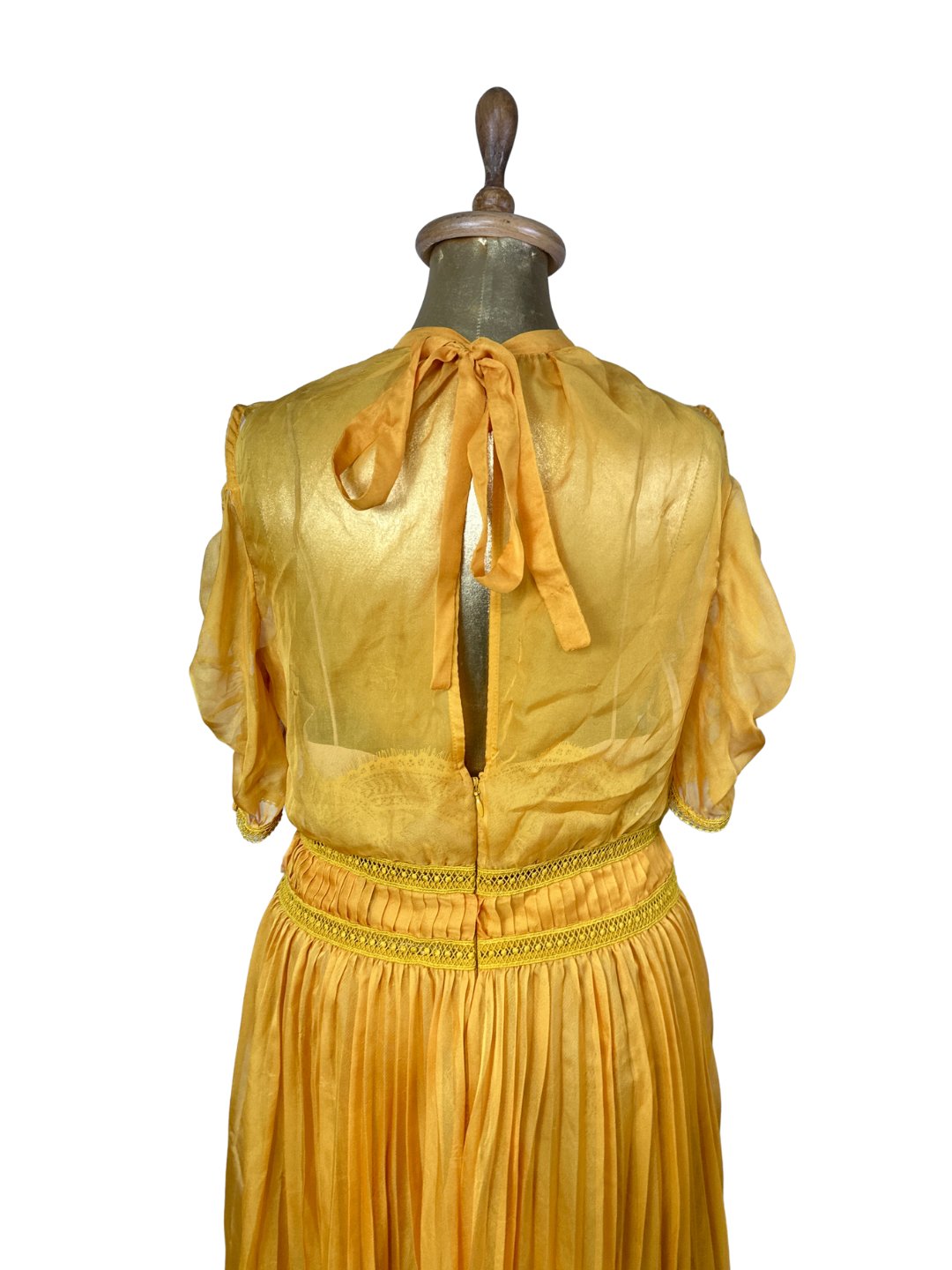 Self-Portrait Mustard Cold-Shoulder Chiffon Pleated Dress