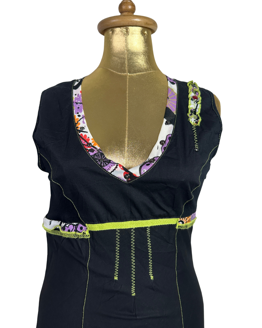 Y2K Cache Cache Black Layered Dress with Floral Ruffle Hem