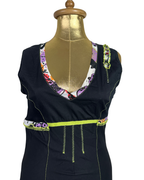 Y2K Cache Cache Black Layered Dress with Floral Ruffle Hem