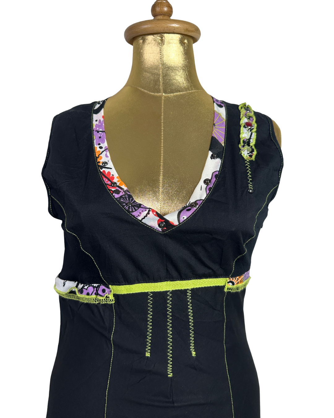 Y2K Cache Cache Black Layered Dress with Floral Ruffle Hem