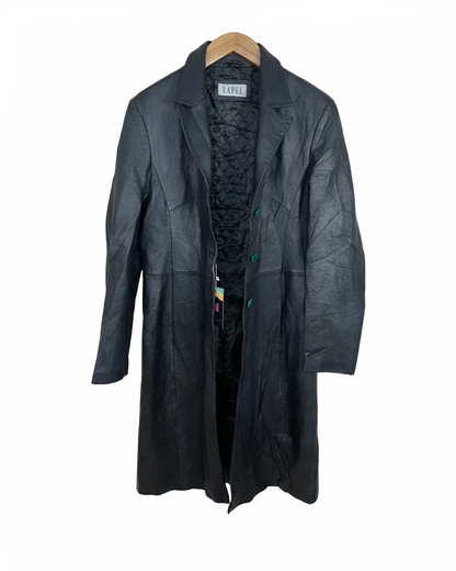 Black coat on a hanger with a white background