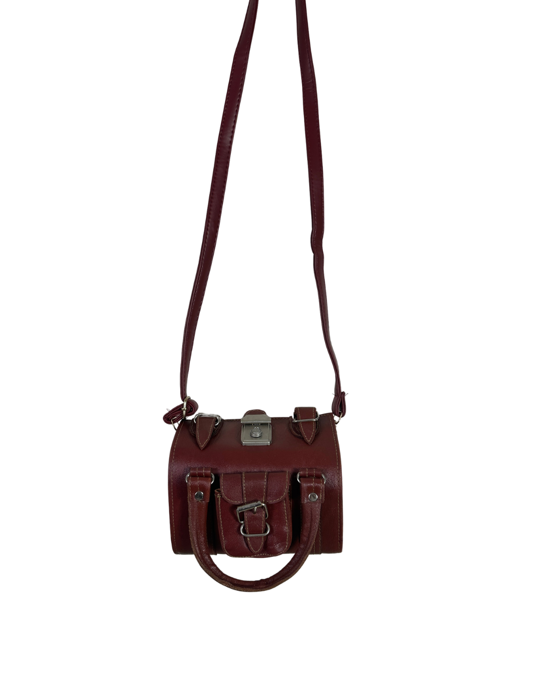90s Multi-Buckle Cylinder Leather Crossbody Bag with Top Handle