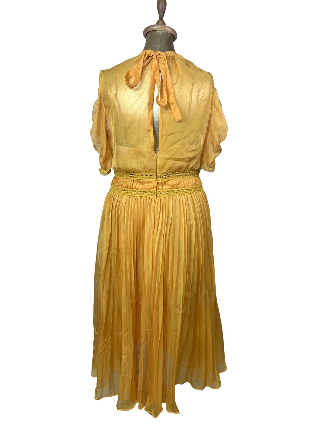 Self-Portrait Mustard Cold-Shoulder Chiffon Pleated Dress