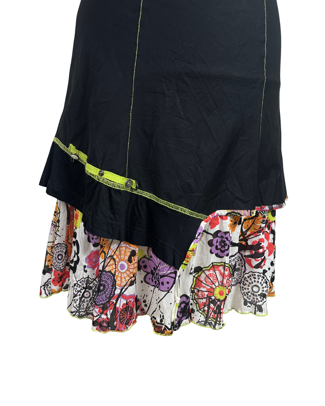 Y2K Cache Cache Black Layered Dress with Floral Ruffle Hem