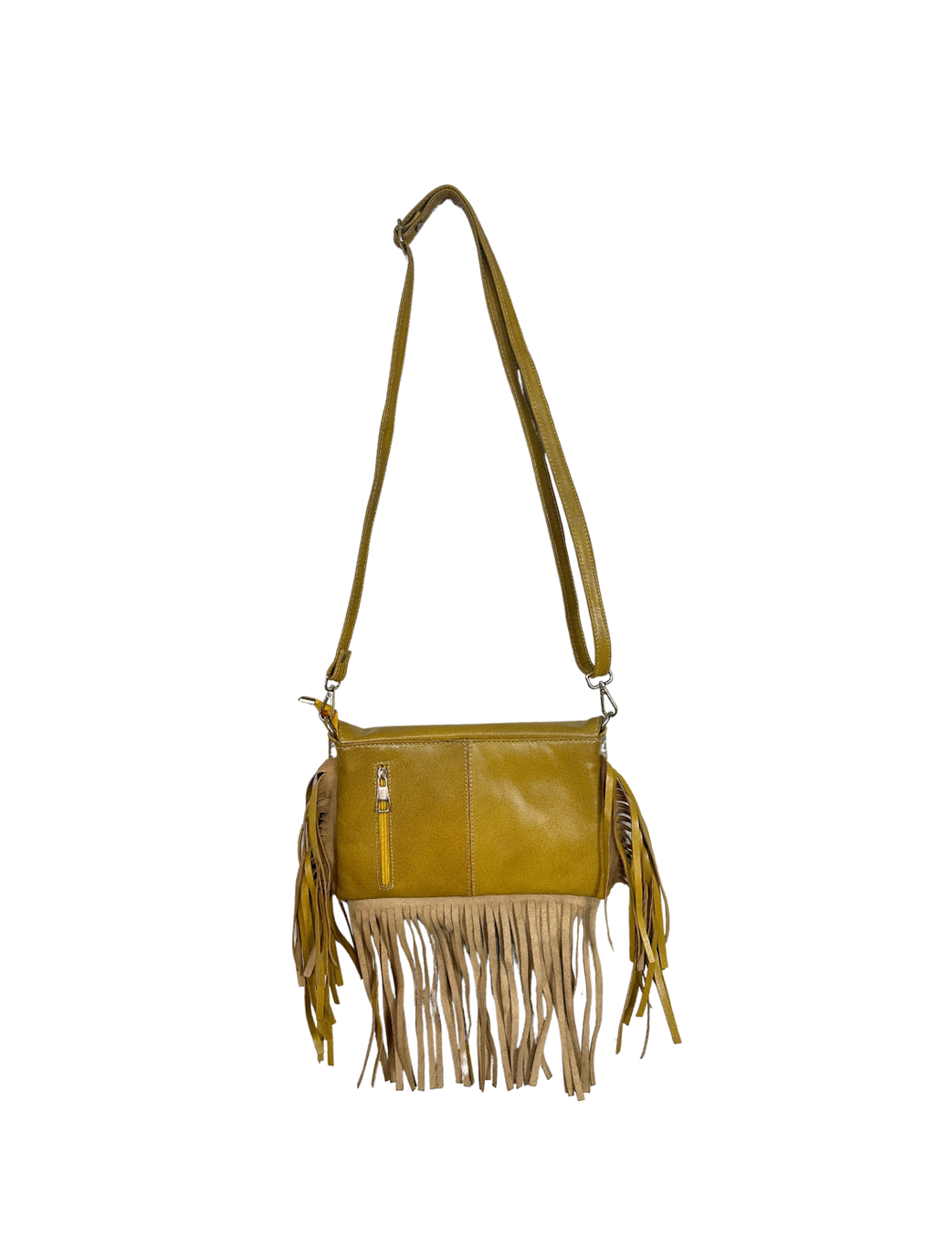 Aztec Pattern Mustard Fringed Crossbody Bag