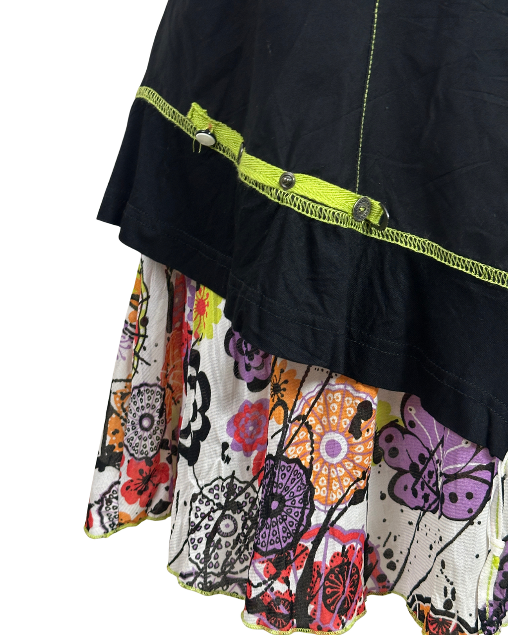 Y2K Cache Cache Black Layered Dress with Floral Ruffle Hem