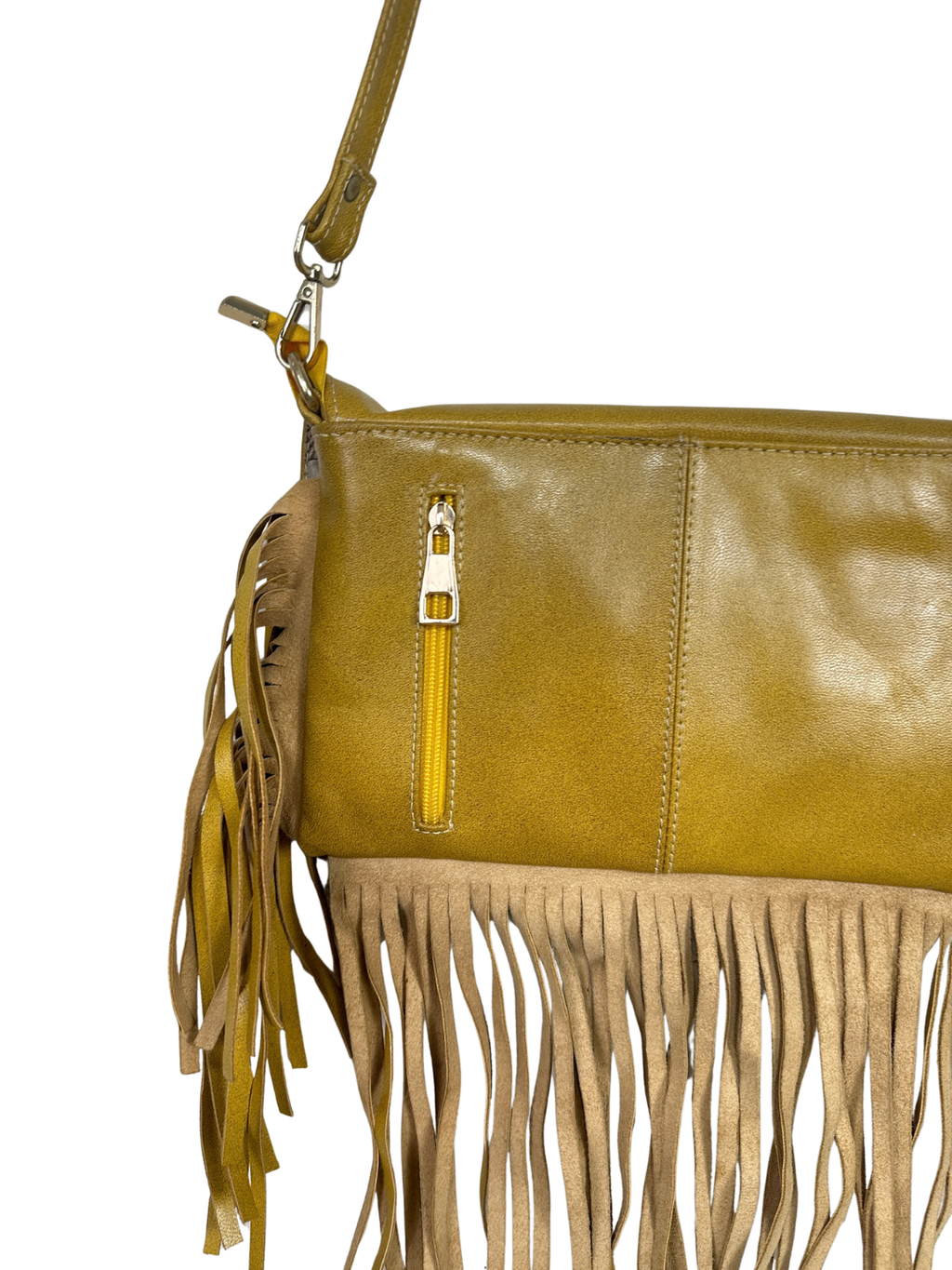 Aztec Pattern Mustard Fringed Crossbody Bag