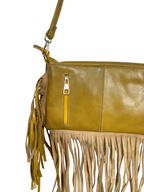 Aztec Pattern Mustard Fringed Crossbody Bag